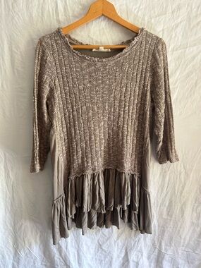 Fairycore Cottagecore Indigo Textured Knit Ruffle Tunic | Earthy Boho Top